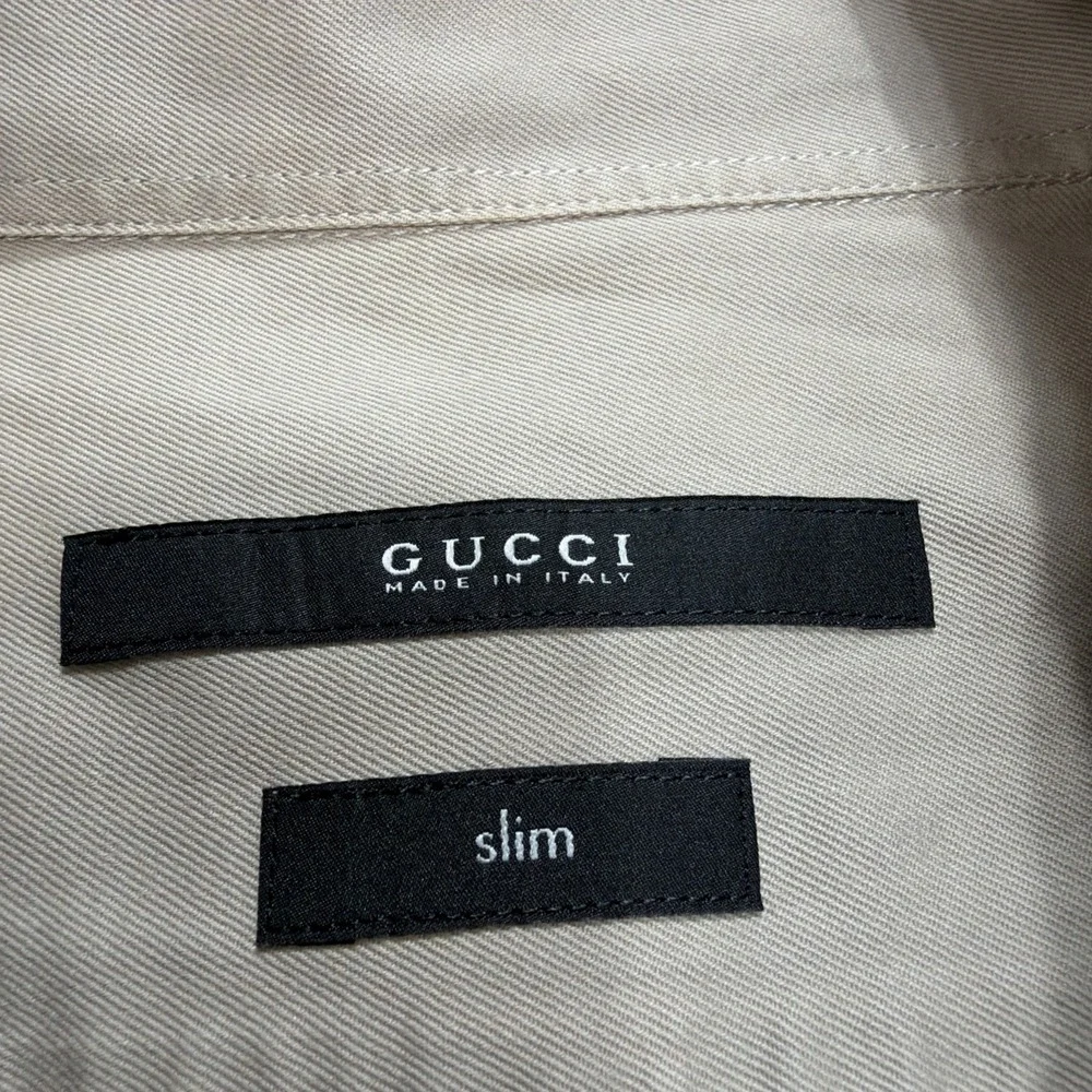 GUCCI Men's Shirt 39 15.5 Long Sleeve Button Made in Italy Safari Embroidered